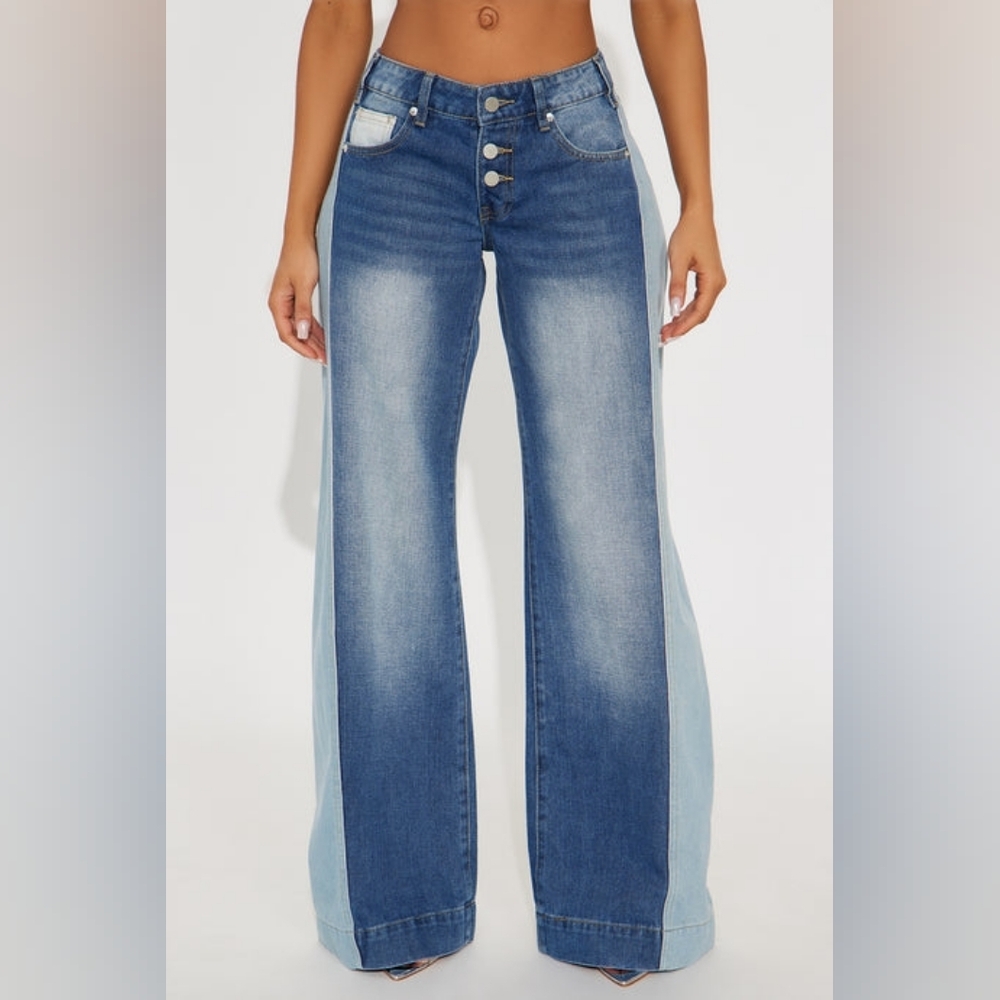 Two Tone Wide Leg Jeans